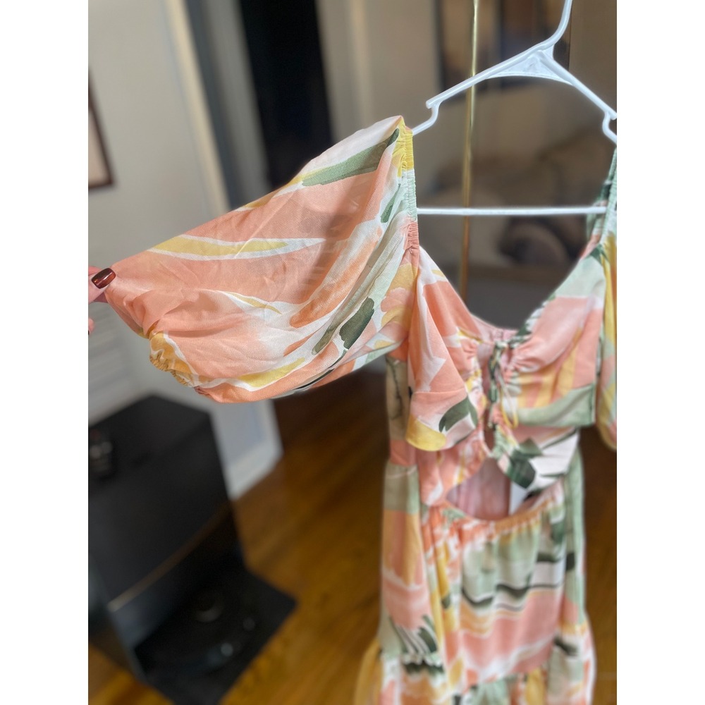 NWT Here Comes The Sun Mini Dress Floral Cutout Puff Sleeve XS Hello Molly - Picture 6 of 14
